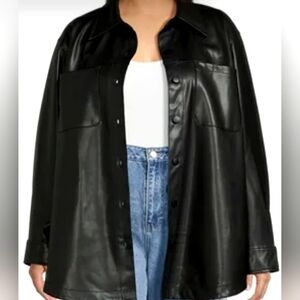 NWT Terra & Sky Women's Plus Size Faux Leather Shirt Jacket Novelty Shac…